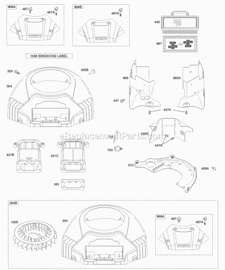 Air Cleaner Blower Housing Diagram and Parts List for 405777-0112-E1  Briggs and Stratton Engine